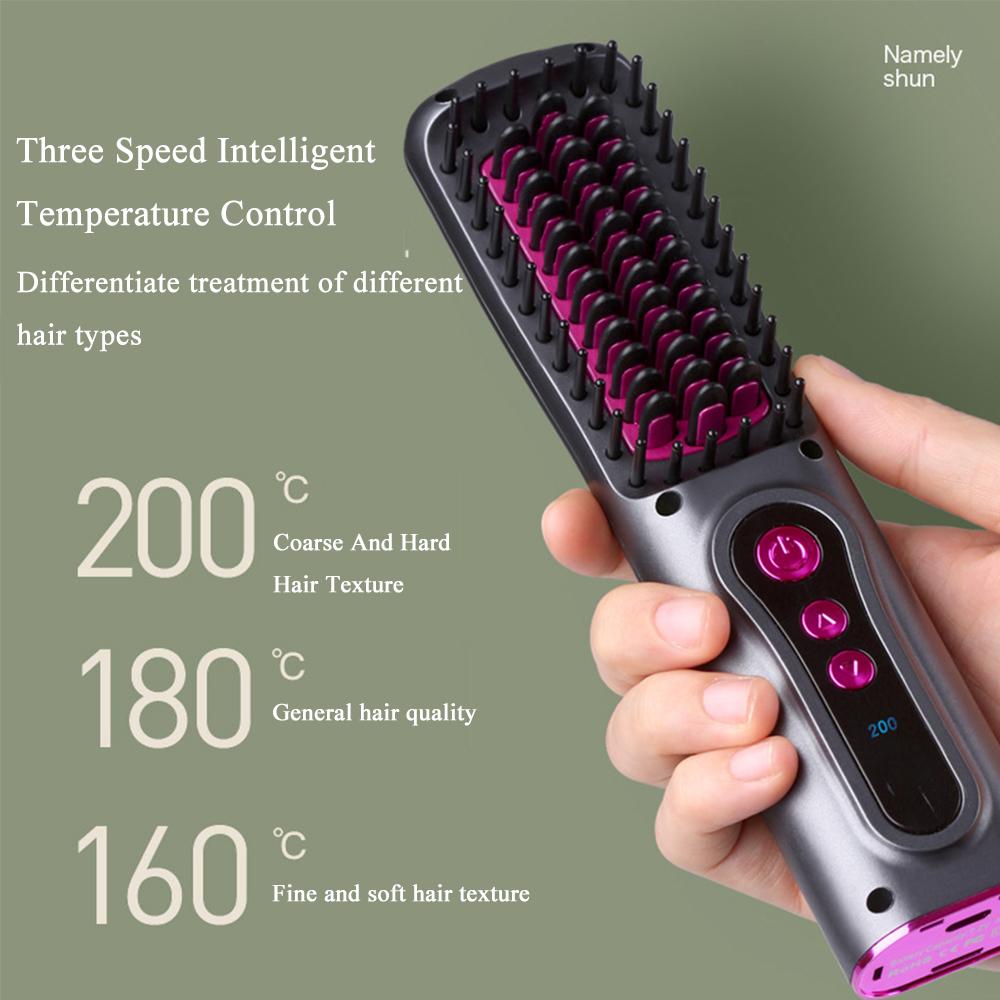 USB Rechargeable Portable Negative Ion Hair Straightener Brush for All Ages