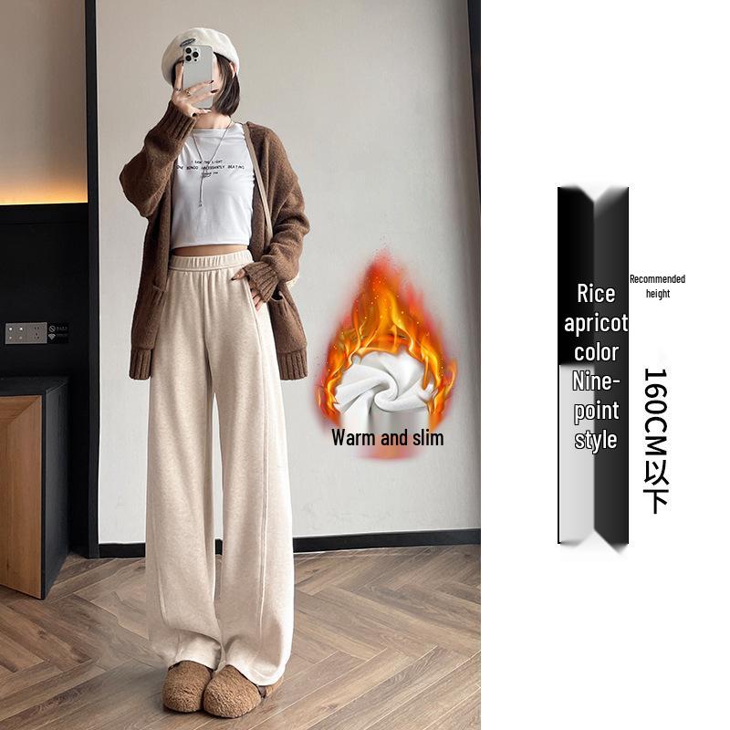 Women s Plus-Velvet High-Waisted Wool Wide-Leg Pants, Warm and Relaxed with Elastic Waist, Cropped for Petite Fit 2XL