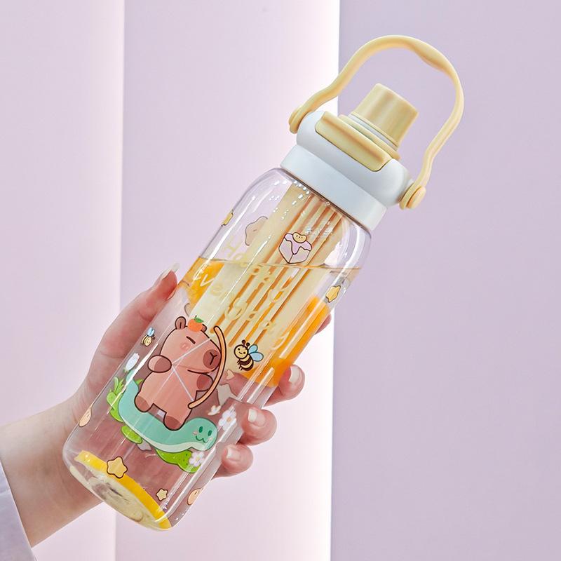 Water bottle summer plastic cup cup lifting rope portable water cup student cute straw cup cartoon cute plastic cup