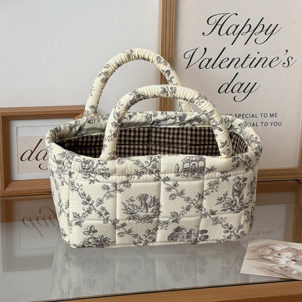 Hand-held French Vine Handbag Printed Floral Organizers Basket Laundry Storage Basket  Home Office