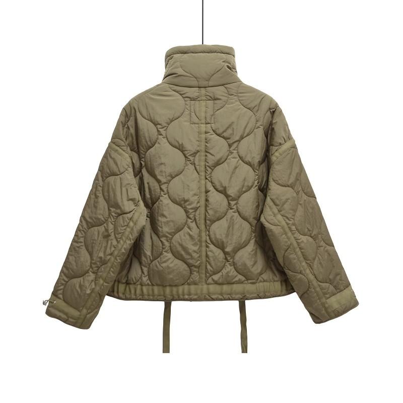 Womens Oversized Cotton Blend Puffer Jacket With Stand Collar Zip Front Large Pockets