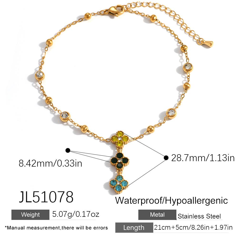 18K Gold-Plated Stainless Steel Flower Anklet Women’s Waterproof Zircon Foot Jewelry 18K Gold Plated