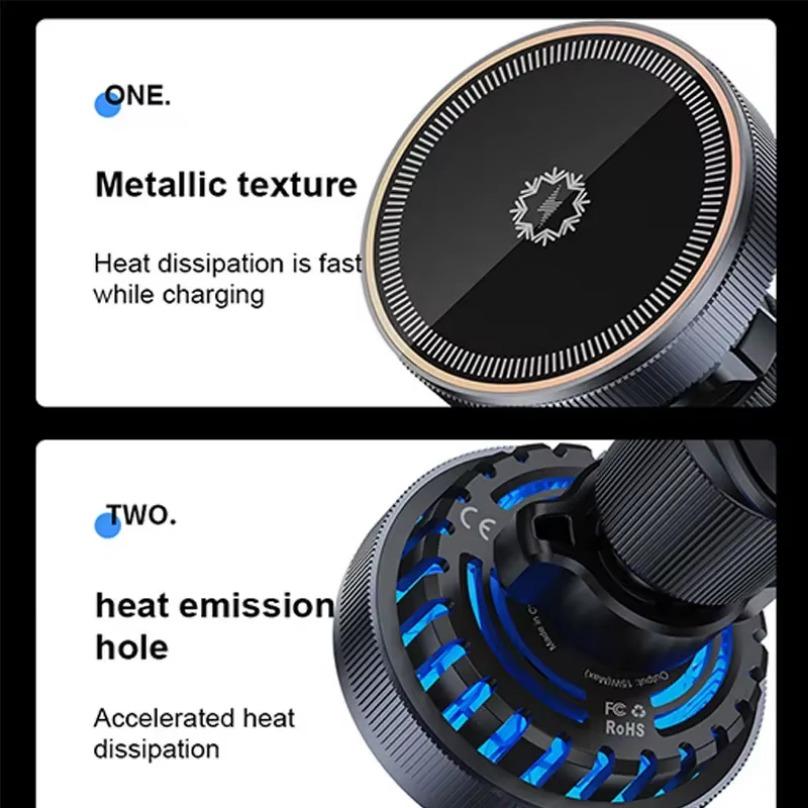 Wireless Ice Cooling Magnetic Car Charger For MagSafe iPhone 16 15 14 13 12 Pro Max Night Light Car Phone Holder Fast Charging