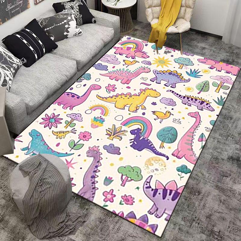 Colorful Cartoon Dinosaur Pattern Carpet for Kids, Cute Rainbow Design Suitable for Use As an Anti-slip for Living Room Bedroom Sofas