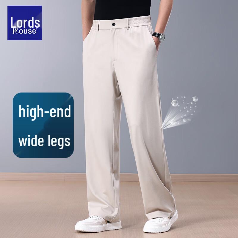Luozzi Men s Mulberry Silk Blend Lightweight Straight-Leg Casual Trousers 3XL