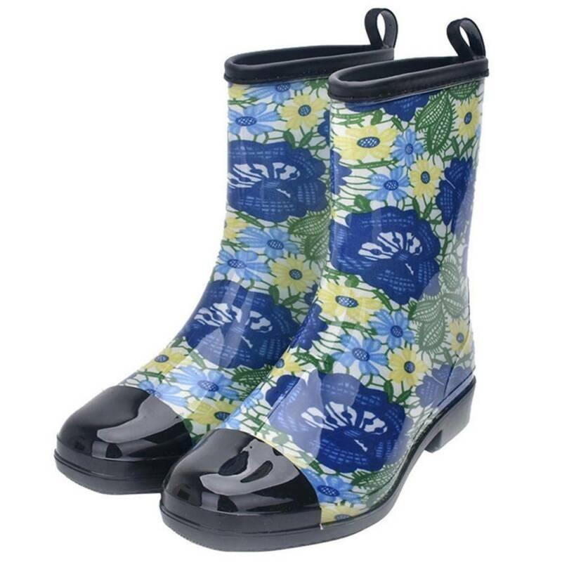 Women Rain Boots Floral Printed Rubber Festival Waterproof Wellington Anti-slip Rain Shoes