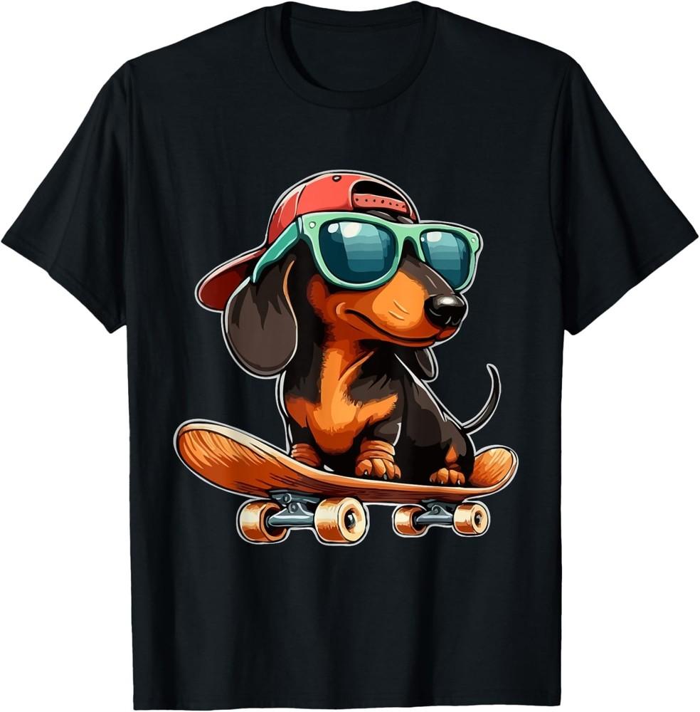 

Cute Dachshund on a Skateboard Funny Wiener Dog T-Shirt Unisex T-Shirt XL