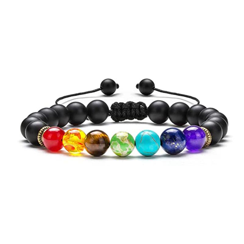 Natural Lava Stone Beads Healing Balance Chakra Charm Bracelet 8mm Tiger Eye Bead Tibetan Buddha Prayer Bracelet for Women Men