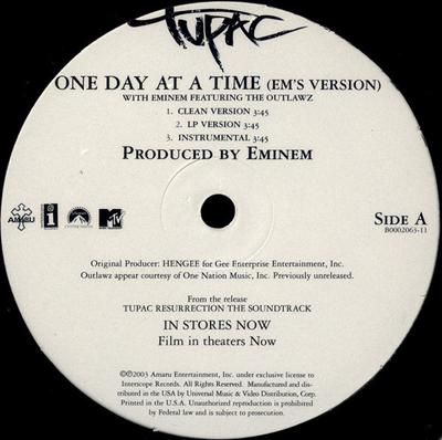 12inch Record 2PAC, EMINEM, OUTLAWZ - One Day At A Time (Em's Version) B000206311 Amaru Entertain 2003 US Rap & Hip-Hop/R&B Used