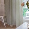 Grass Green Bohemian Bedroom Living Room French Country Linen Striped Fringed Curtains Finished