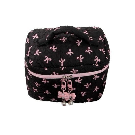 

Makeup Pouch Cute Bow Travel Cosmetic Organizer with Zipper Cotton Puffy Aesthetic L чорний