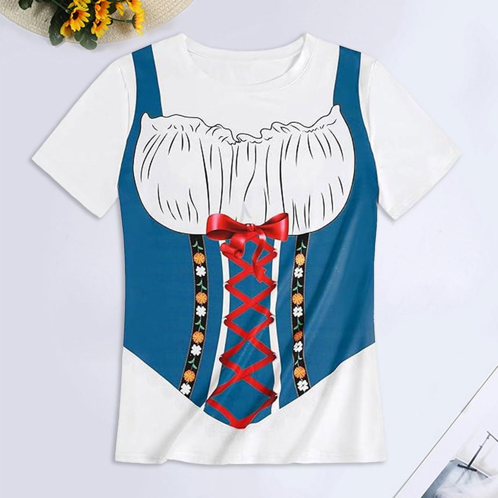 Women's Oktoberfest Festival Printed T-Shirt, Short Sleeve Round Neck Casual Pullover Top