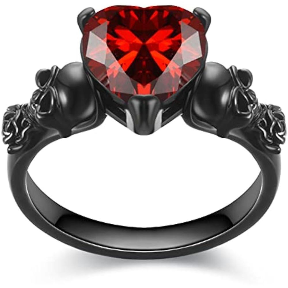 Gothic Skull Black Rose Flower Rings Women Purple Red Heart Crystal Valentine's Day Anniversary Engagement Mother's Day Jewelry