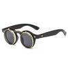 Double-Layer Flip-Up Round Steampunk Sunglasses - Retro European & American Trend