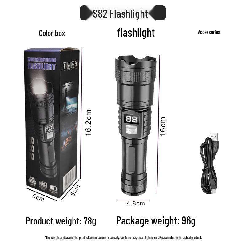 Pailide Digital Display Rechargeable LED Flashlight