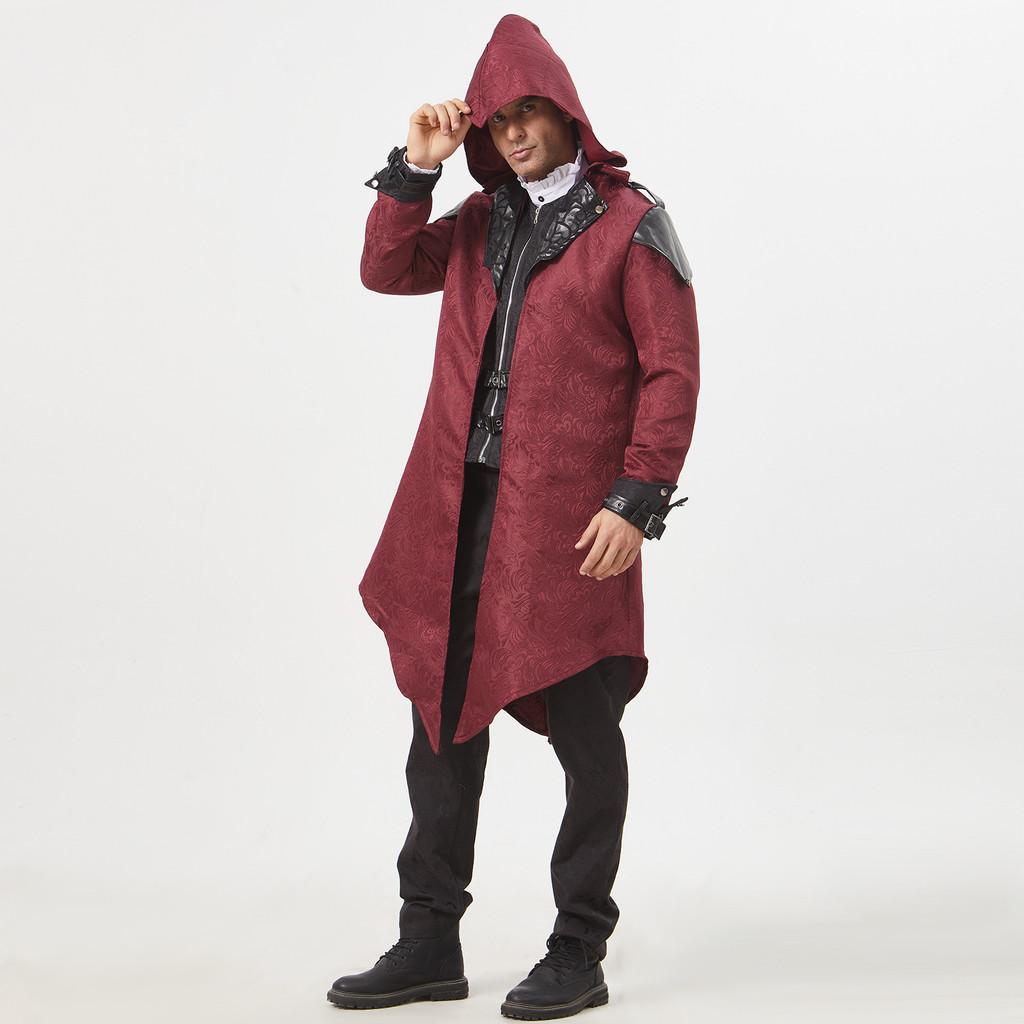 Medieval Retro Unisex Spliced Hooded Jacket For Stage Performances Halloween And