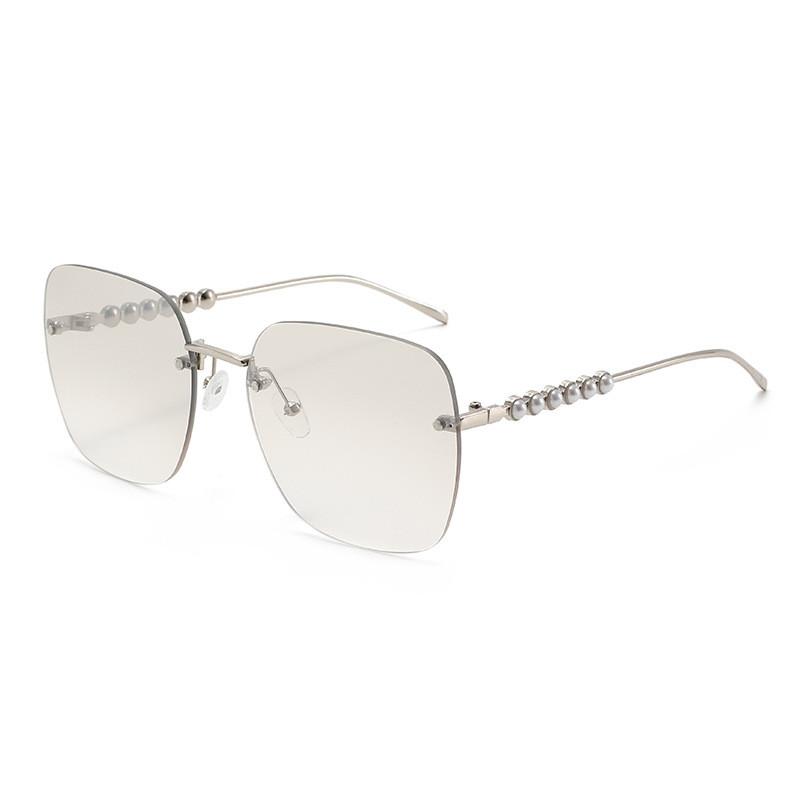 Pearl Embellished Metal Frame Square Sunglasses With Uv400 Protection For Fashionable Women