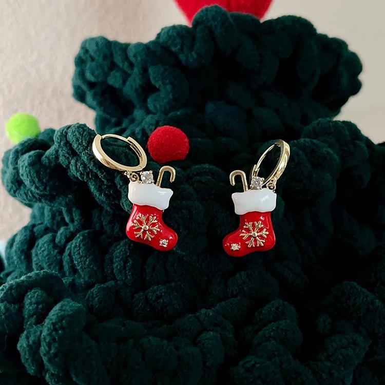 Festive Snowflake Christmas Stocking Earrings for Women