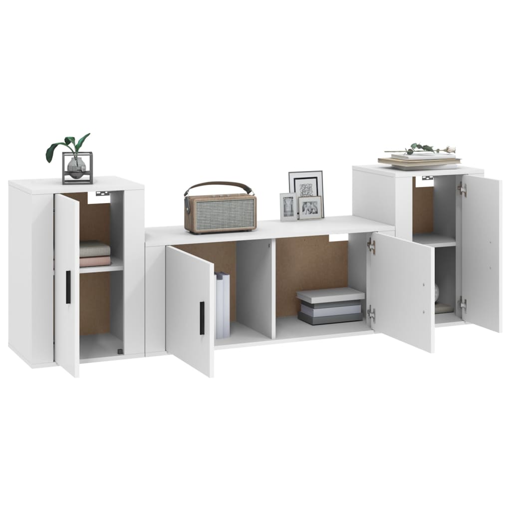 3 Piece TV Cabinet Set White Particleboard