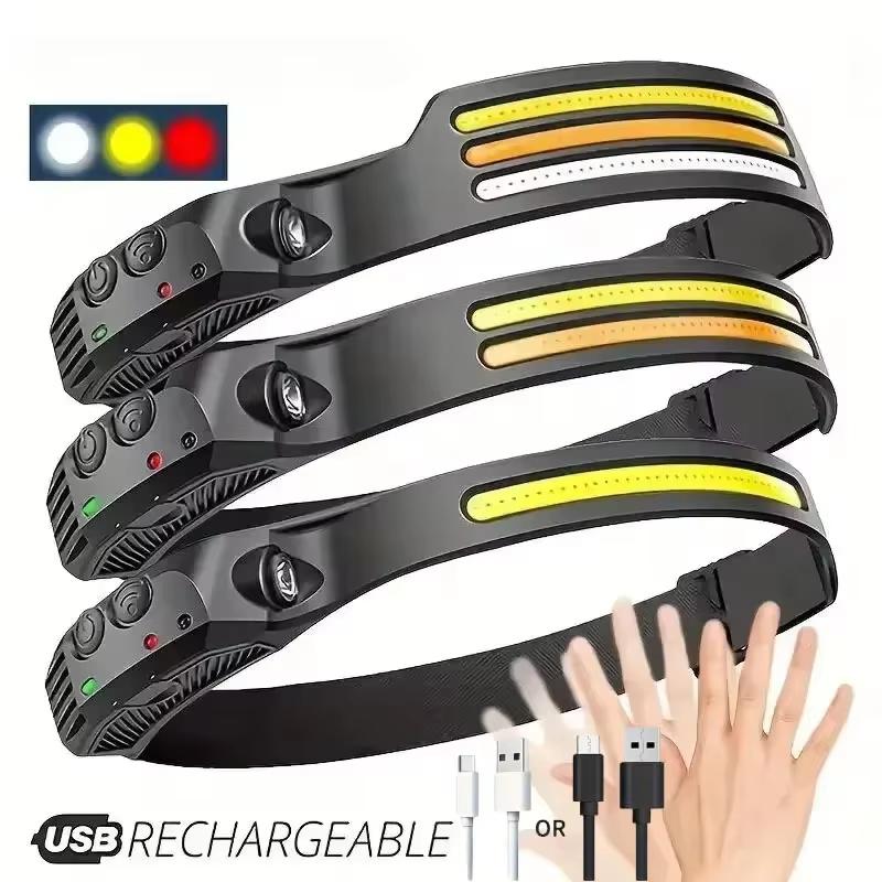 USB Rechargeable COB LED Headlamp,Motion Sensor Headlight with Built-in Battery,Bright Head Flashlight,Outdoor Camping Hiking