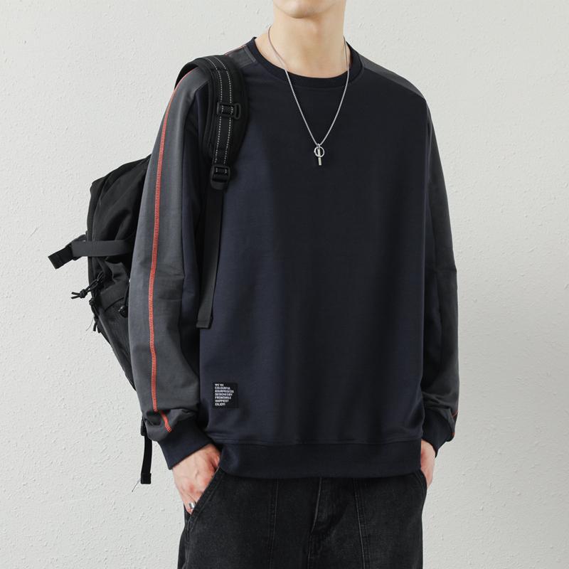 Frühling Herbst Rundhals Patchwork Locker All-Match Sweatshirt Männlich Lässig Mode Pullover Unterteil Top Männer