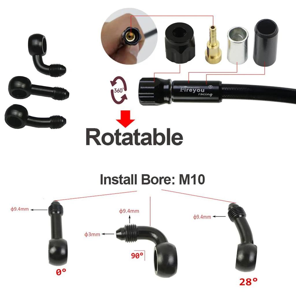 CNC Hochdruck Stahlgeflecht Abnehmbarer Banjo AN3 M10 Motorrad Bremsölleitung