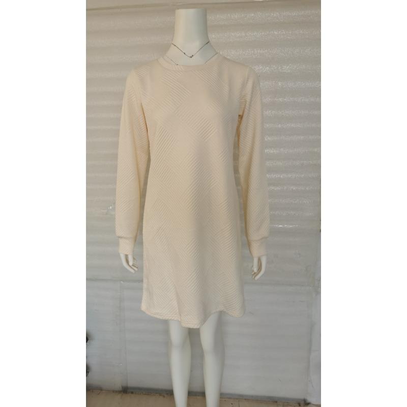 Autumn and Winter Simple and Versatile Dresses Textured Round Neck Long-sleeved Women's Dresses
