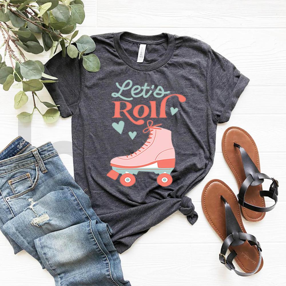 Lets Roll Shirt Fun Roller Skate Shirts Retro Summer Kid Tshirt 80s Kid Tee 90s Kid Tees Women Summer Retro Short Sleeve Tops
