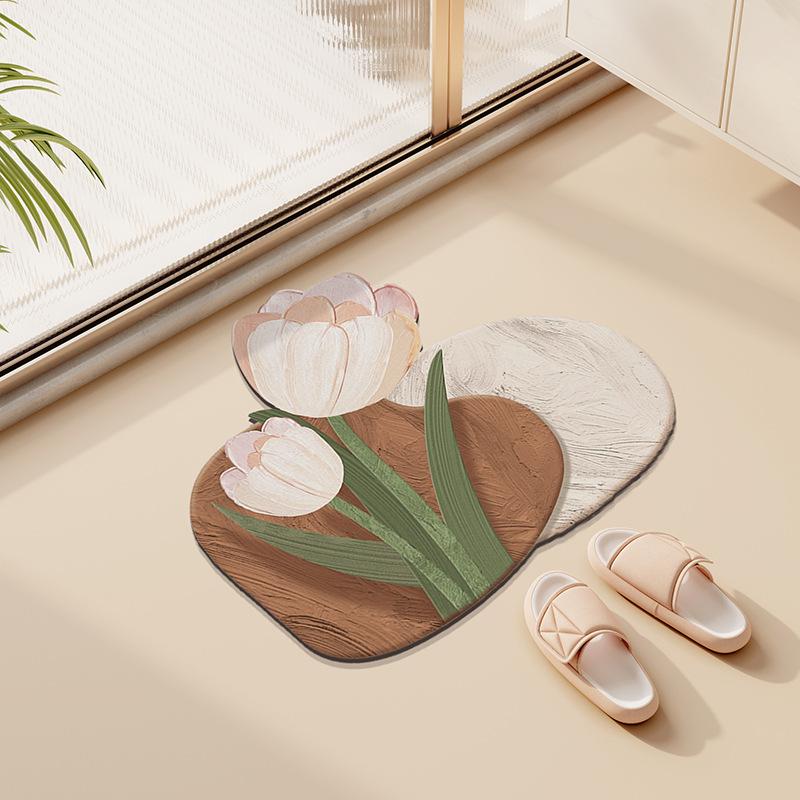 Small Fresh Flowers Diatom Mud Mat Home Bathroom Cute Flower Non-slip Mat Bathroom Absorbent Quick Drying Mat