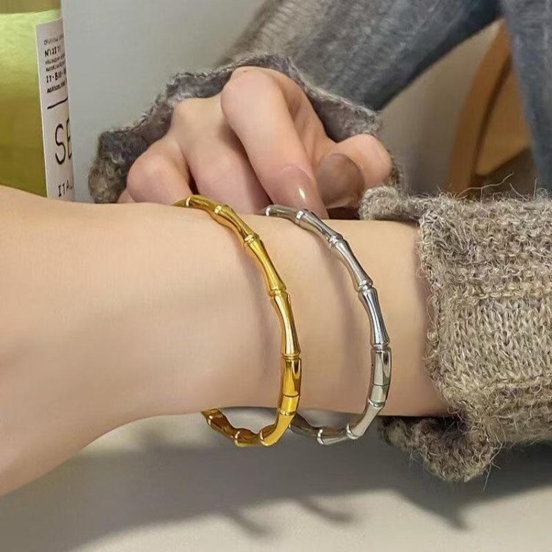 Stylish Colorful Bamboo Joint Bangle Stainless Steel Enamel Bracelet Non-Fading Simple Stainless Steel Bangle Trendy