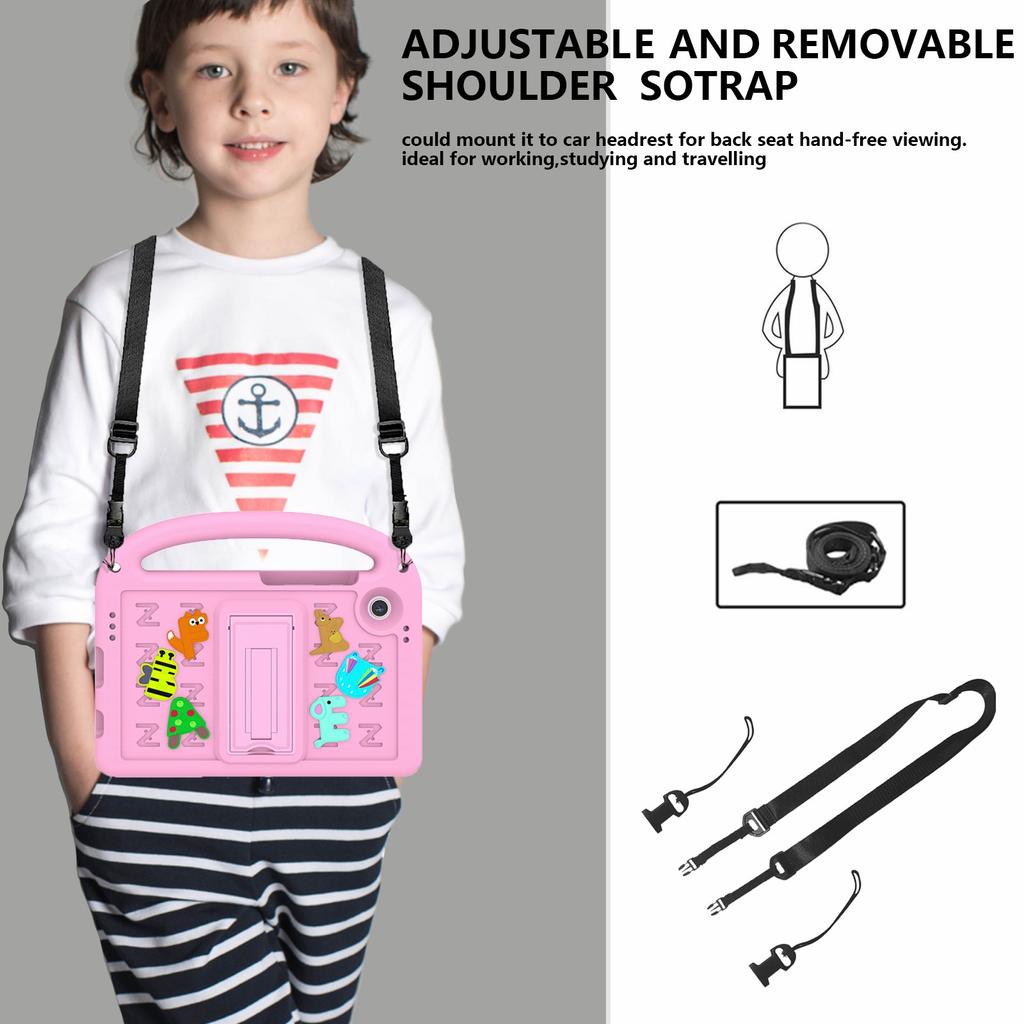 For Samsung Galaxy Tab A9 Case Cartoon Design Kickstand EVA+PC Tablet Cover with Strap