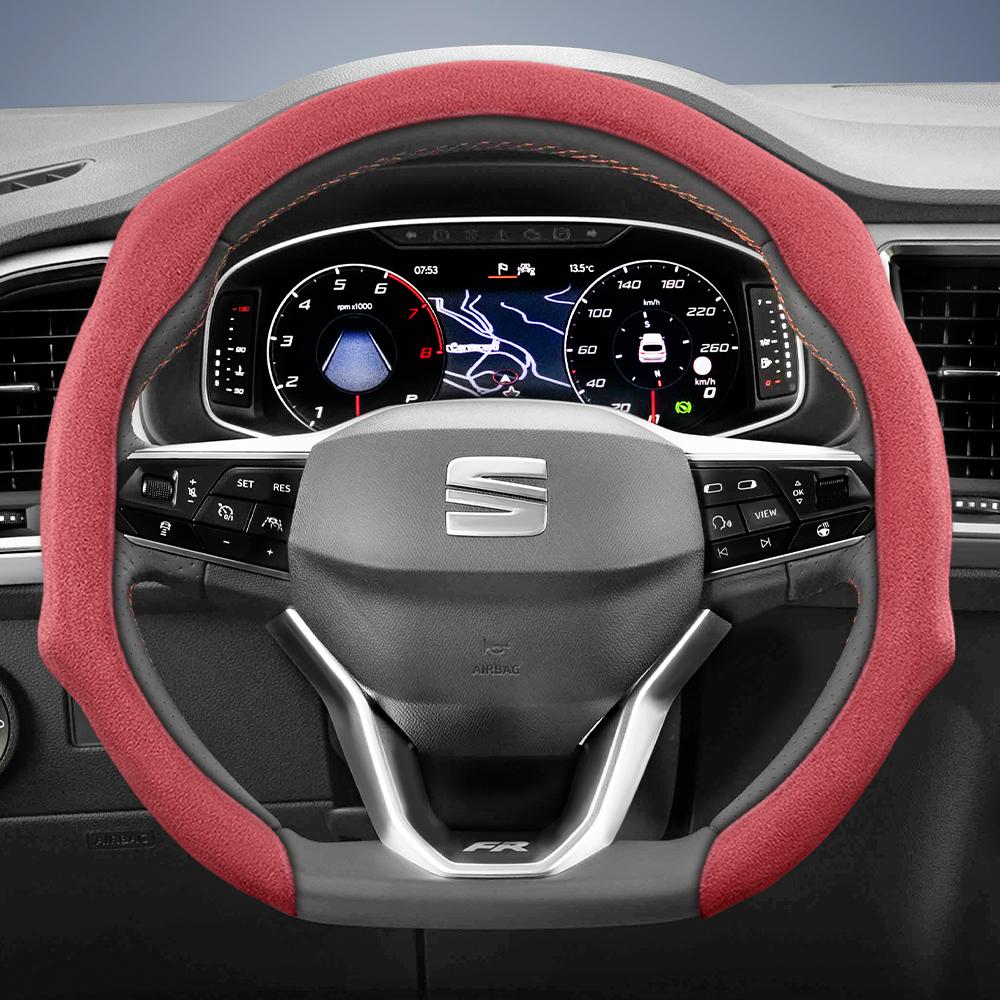nlcr7 Suitable for Seat Premium Suede Snap-On Steering Wheel Cover, Non-Slip and Durable, Available for Ibiza, Arona, Leon, Leon Sportstourer,