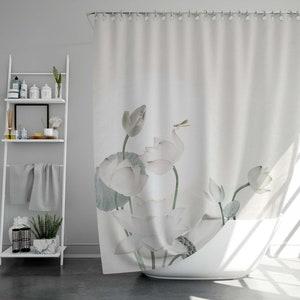 

Japanese Lotus Floral Shower Curtain - Waterproof & Washable White Flower Design W60H190(CM)-1 Pcs
