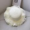 Girls Summer Straw Sun Hat With Pearl Lace Wide Brim Baby Beach Shade Cap Stylish UV Protection Outdoor Headwear