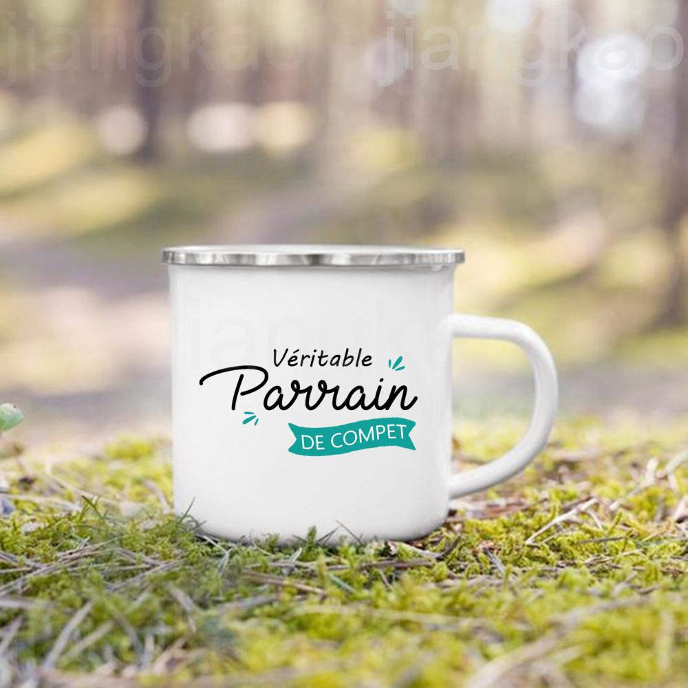 Französische Taufpatin Pate Druck Emaille Kaffeetasse Getränke Milchbecher Campingtassen Bestes Geburtstags-Feiertagsgeschenk für Patentante Patenonkel