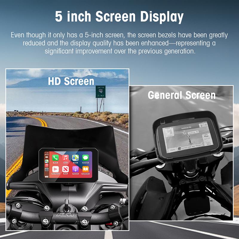 5" Motorcycle Navigation GPS Wireless Carplay&Android Auto Moto Monitor IPX67 Waterproof Display Dual Bluetooth