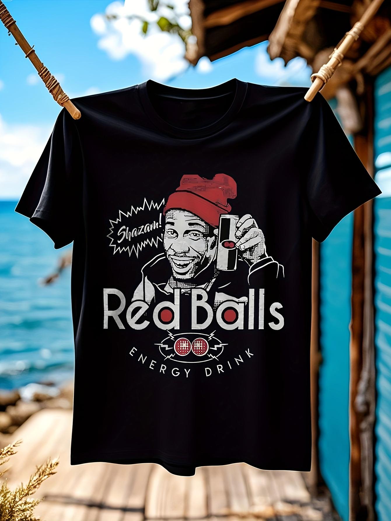 Black Cotton with 3D Red Balls Graphic Print - Bold  Red Balls Energy Drink  Design T-shirt XS