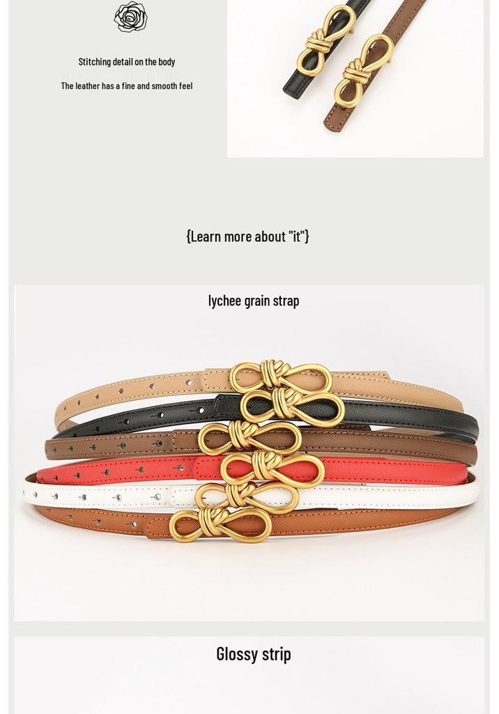 2025 Women's Versatile Genuine Leather Bowknot Waist Cinch - Thin Decorative Belt for Skirts and Shirts