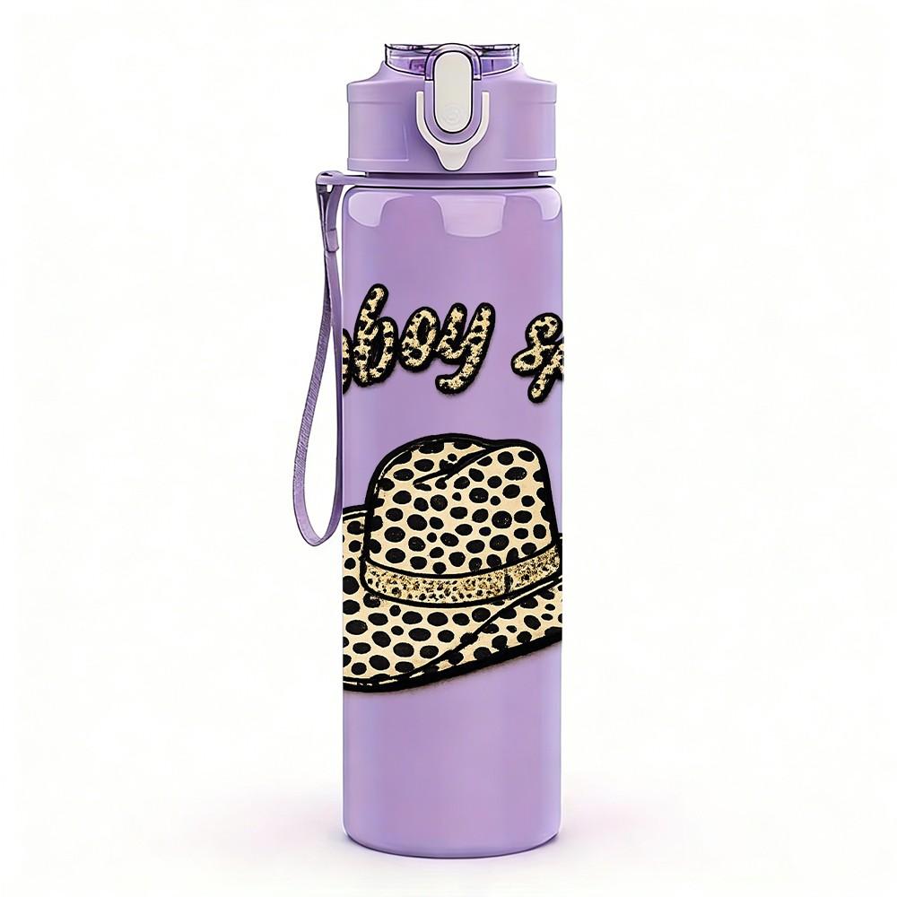 1PC Cowboy Boots Hat Western Style Print 750ml Color Plastic Sports Water Bottle Leakproof Flip Straw Lid Suitable for Sports Office Home Use