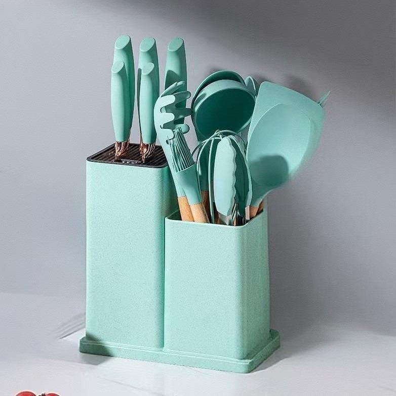 19-Piece Non-Stick Silicone Kitchenware Set with Food-Grade Wooden Handles