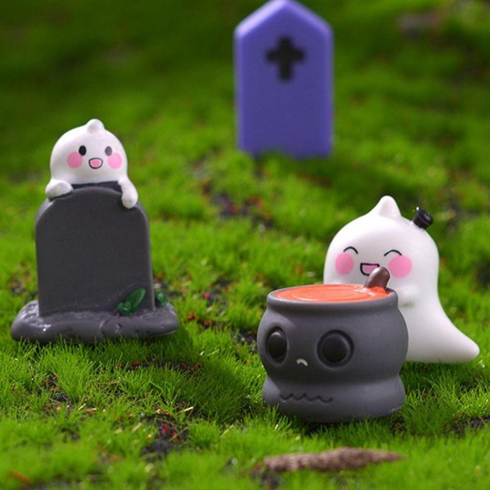3D Halloween Small Ornaments Cute Ghost Candlestick Ornaments Halloween Ghost Tombstone Outdoor