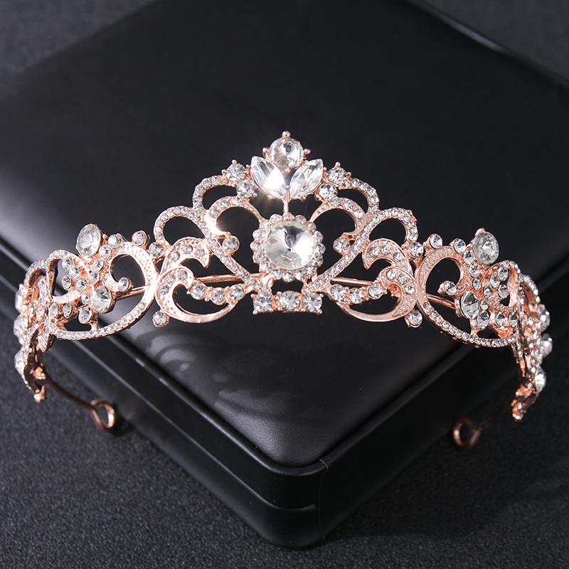Rose Gold Color Crystal Tiaras And Crowns Rhinestone Prom Princess Diadem Wedding Bridal Hair Accessories Jewelry Crown Tiara
