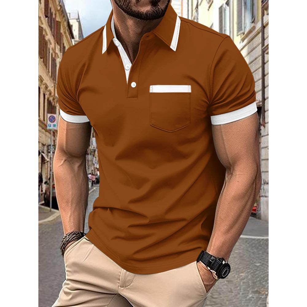 New Men's Polo Shirt with Chest Pocket: Plain, Casual and Stylish Short-sleeved T-shirt