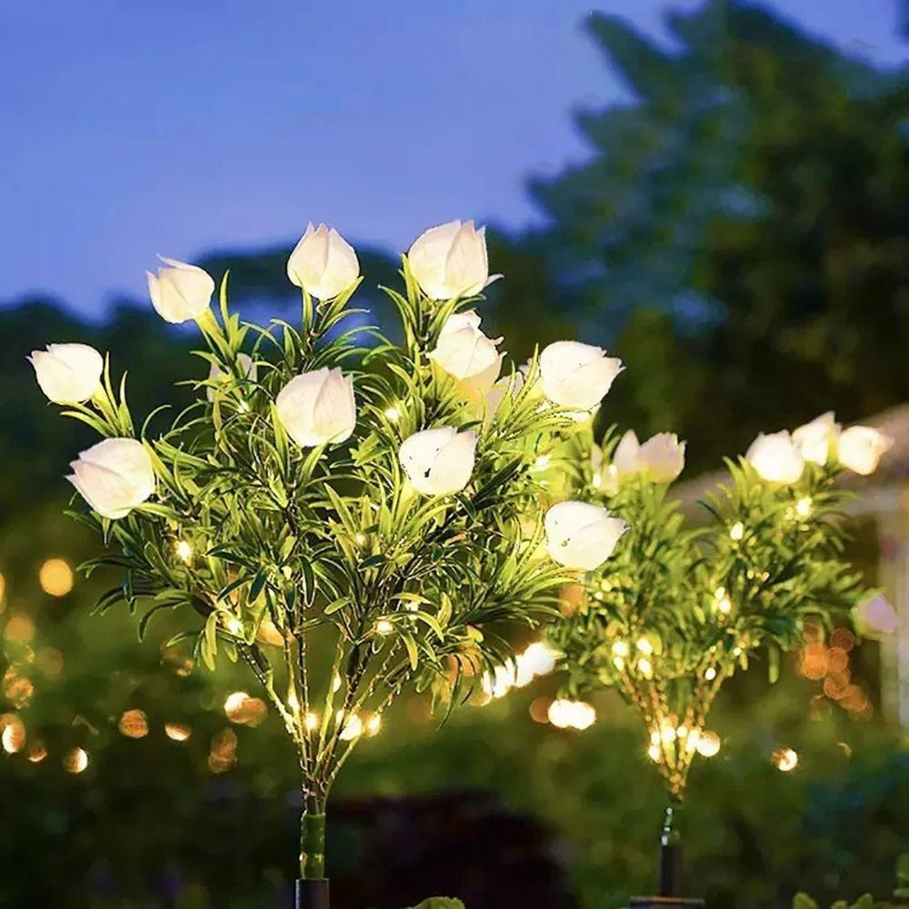 Realistic Outdoor Solar Garden Light 42LED Solar Gardenia Lantern Landscape Decor
