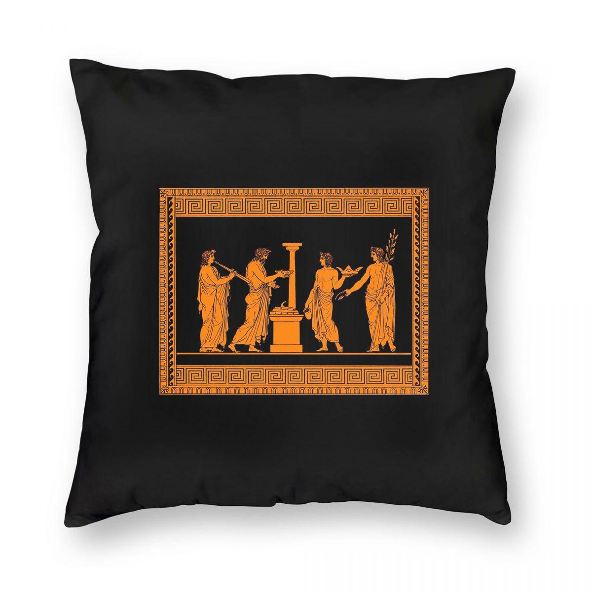 Red Figure Greek Vase Offering Scen Square Pillowcase Pillow Cover Cushion Throw Pillow for Home Sofa Living Room 12x12Inch