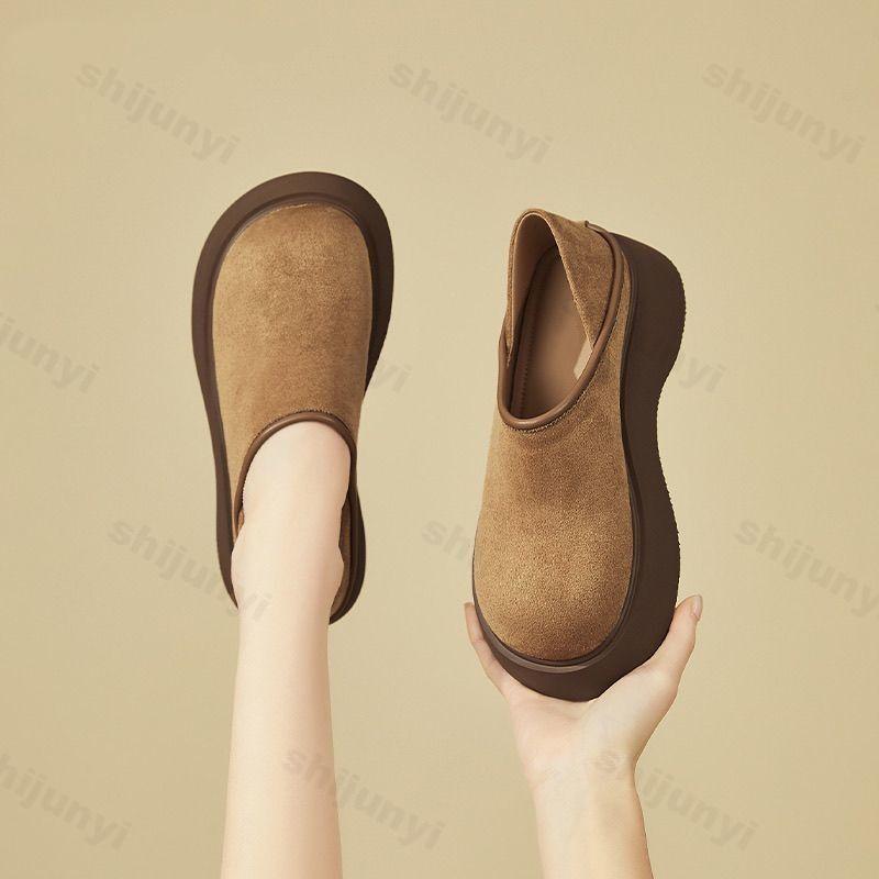Fashion Women's Platform Loafers 2025 Autumn Winter New Fashion Slip on Height Increase Casual Shoes Comfortable Vintage Half Slippers