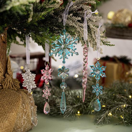 Crystal Christmas Ornaments for Tree Clear Acrylic Snowflake Icicle Ornaments with Drop Pendants for Winter Wonderland Chandelier Xmas Tree Decor