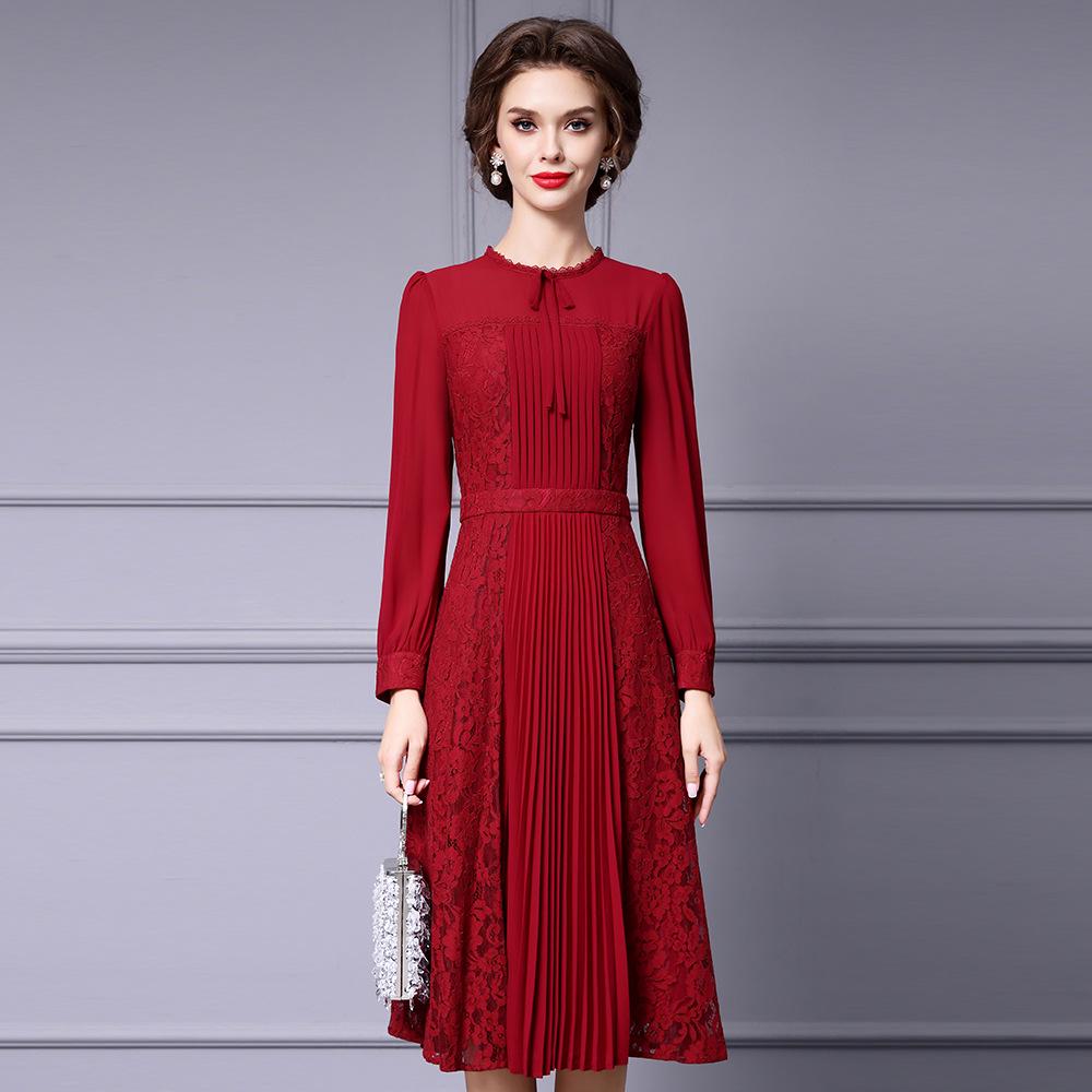 Zhili Ladies' Elegant 2025 Spring A-Line Midi Dress with Long Sleeves