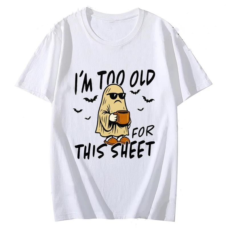 Sarcastic Sheet Ghost Funny Halloween Print T-Shirts Casual Short Sleeve T-Shirt for Spooky Season Women's T-Shirt Clothing
