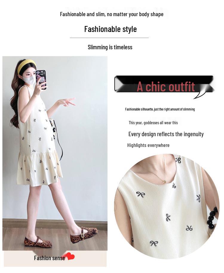 Maternity French Style Sleeveless Summer Dress - Trendy Short Skirt for Pregnant Women